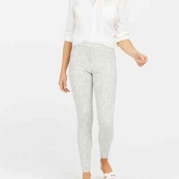 SPANX Jean-Ish Ankle Leggings Speckled Grey Pull On Pants Jeans Womens Large - Picture 1 of 9